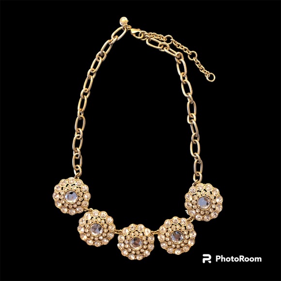 J CREW Round Floral Rhinestone Crystal Statement Necklace - Picture 1 of 10